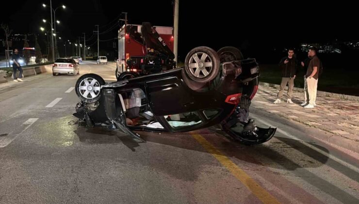 Önce takla attı sonra yandı: 1 yaralı