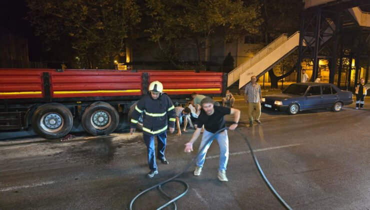 Ereğli’de tırın lastikleri alev aldı: Sürücünün dikkati olası faciayı önledi