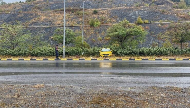 Ticari taksi aydınlatma direğine çarptı, sürücü yaralı