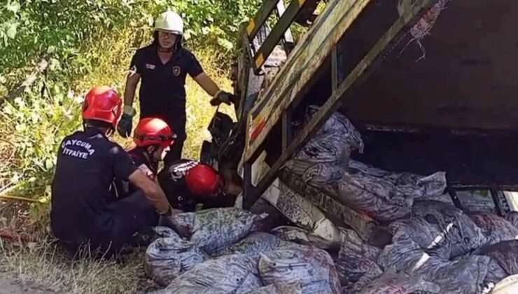 Yardım kömürü taşıyan kamyon şarampole devrildi: 2 ölü, 1 yaralı