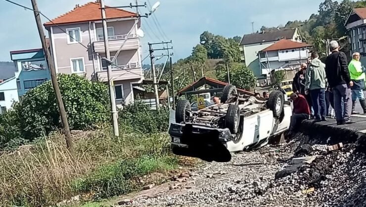 İl Özel İdare aracı bahçeye uçtu, 1 yaralı