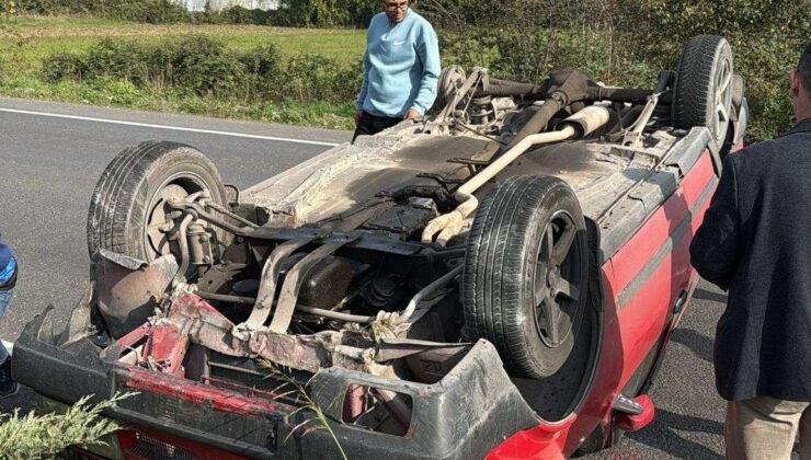 Düz Yolda Kontrolden Çıkan Otomobil Taklalar Attı