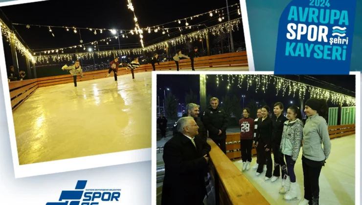 Kayseri’de Açık Hava Buz Pateni Pisti Bayramda Ilgi Odağı Oldu