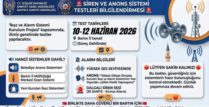 Bartın’da ikaz ve alarm sistemleri test edilecek, Emniyetten ‘Panik Yapmayın’ uyarısı