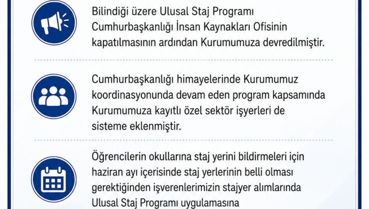 Özel sektör işverenlerine ulusal staj programı uyarısı