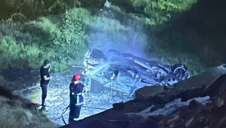 Devrek’te şarampole devrilip alev alan otomobilde 1 kişi öldü