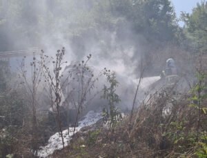 Jandarma ekipleri alev alan araçtan sürücüyü kurtardı