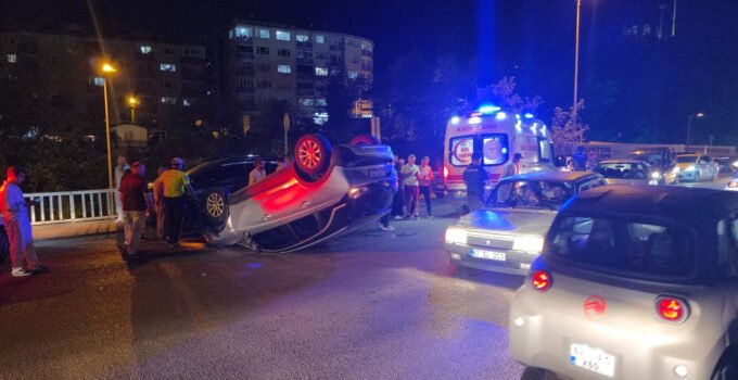 Ereğli’de iki araca çarpan otomobil takla attı: 1 yaralı