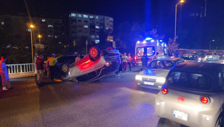 Ereğli’de iki araca çarpan otomobil takla attı: 1 yaralı