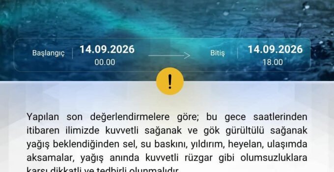 Zonguldak Valiliği’nden kuvvetli sağanak yağış uyarısı