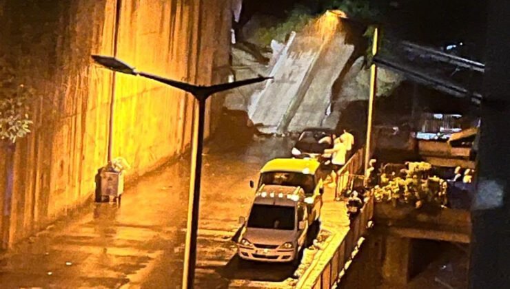 Zonguldak’ta istinat duvarı çöktü: İki araç göçük altında kaldı