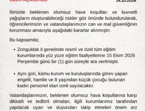 Kuvvetli yağış uyarısının ardından Zonguldak’ta okullar tatil edildi